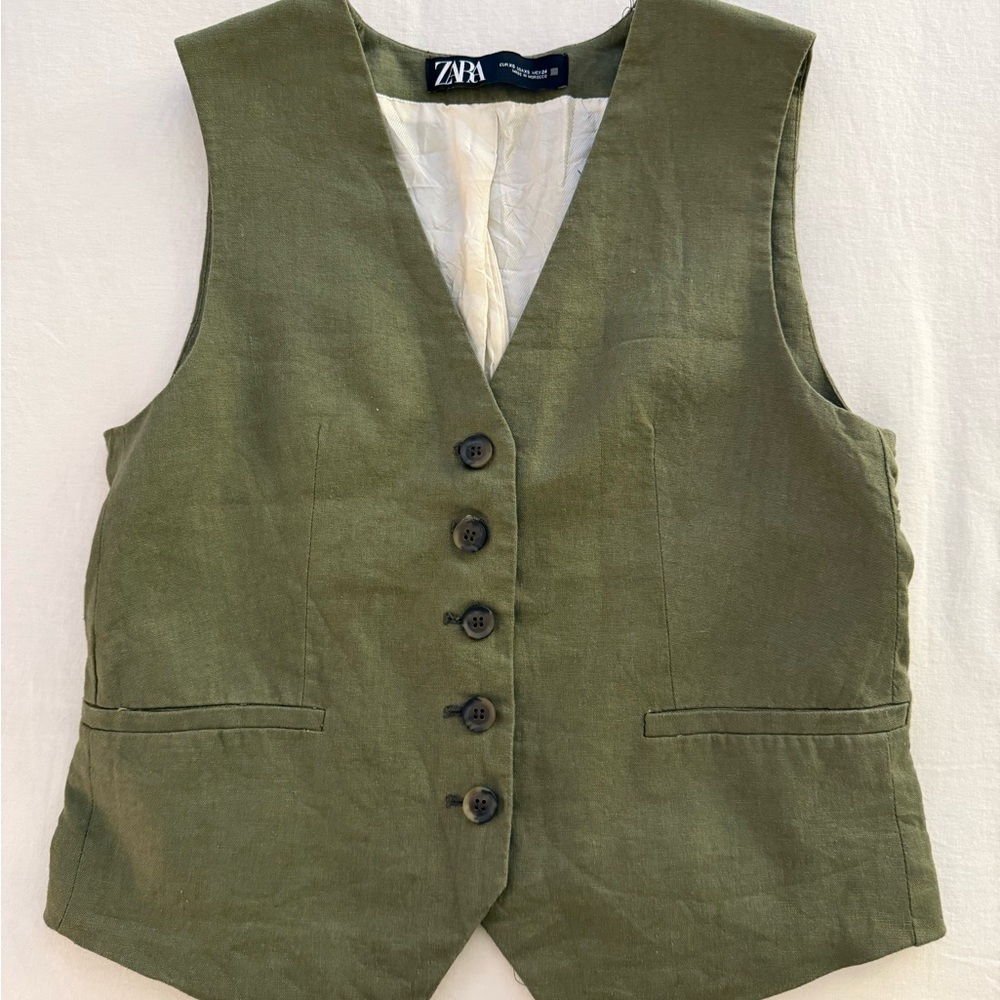 Zara Olive Green Buttoned Vest